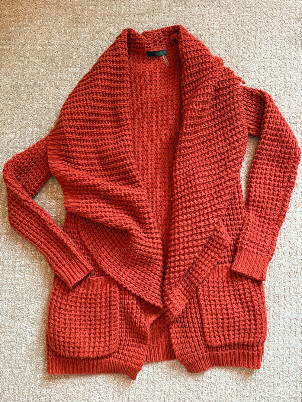 THML Open-Front Waffle Knit Cardigan - Burnt Orange
